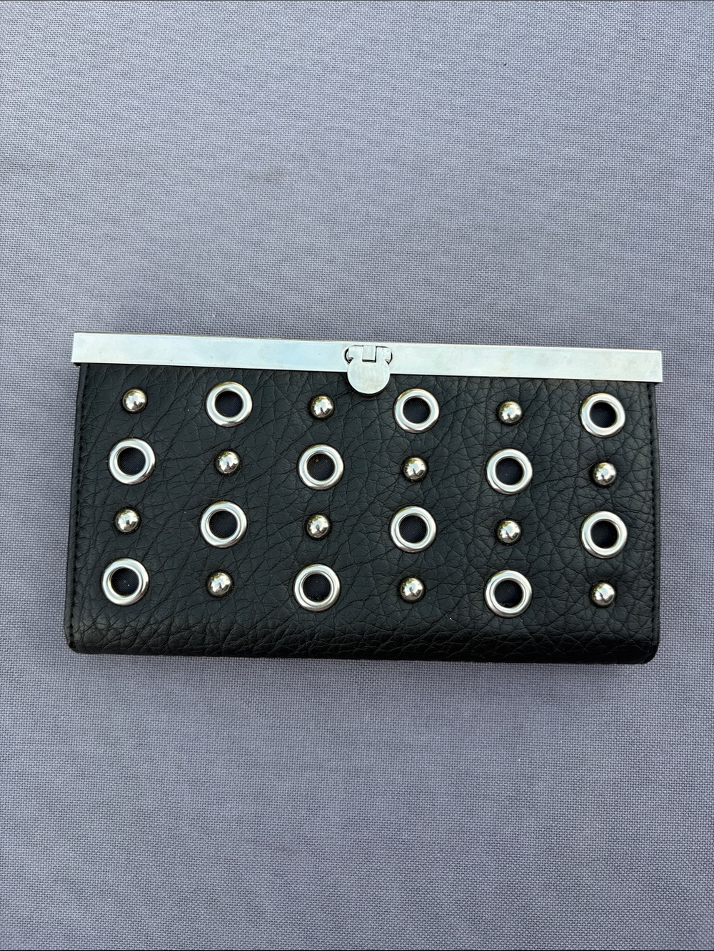 Black Grommet & Stud Leather Clutch Wallet